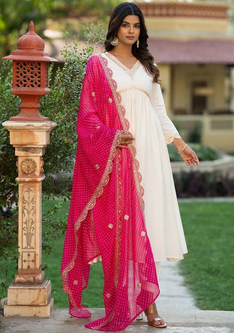 Pink Embroidered Silk Kurta Set - Indya