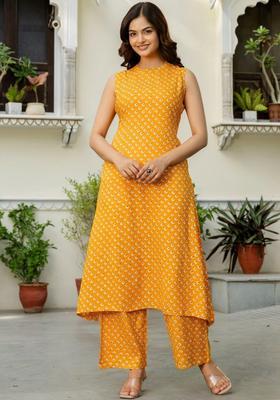 Mustard Printed Viscose Kurta Set