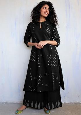 Black Printed Viscose Kurta Set