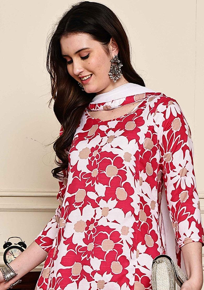 Pink Printed Cotton Kurta Set - Indya