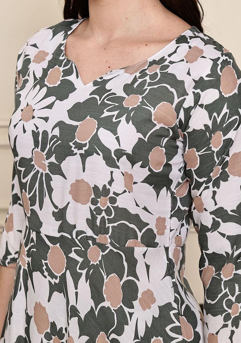 Olive Printed Cotton Kurta Set - Indya