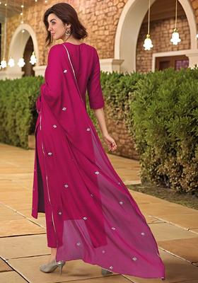 Pink Embroidered Viscose Kurta Set