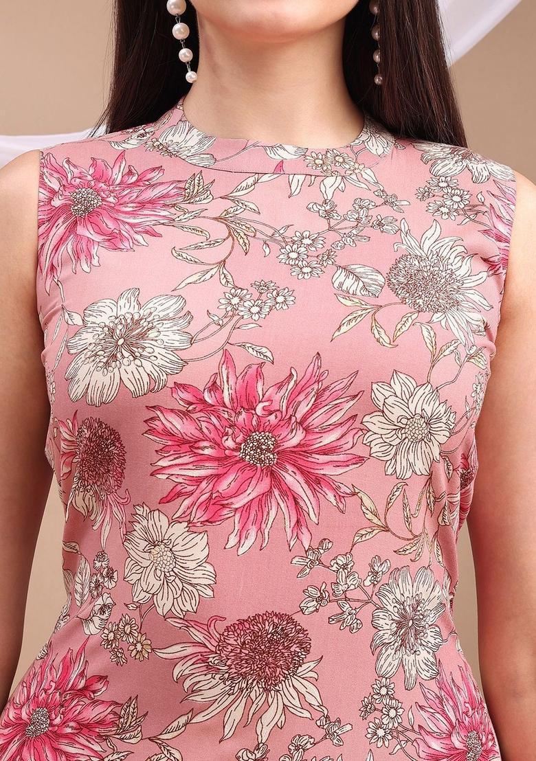 Pink Printed Viscose Kurta Set - Indya