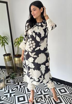 White Printed Cotton Kurta Set