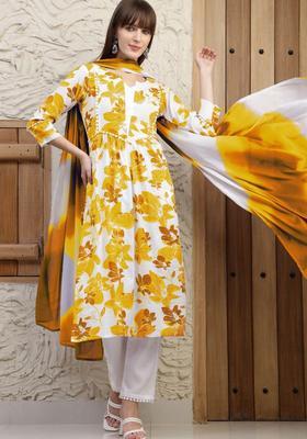 Yellow Printed Cotton Kurta Set