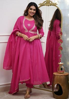 Pink Embroidered Silk Kurta Set