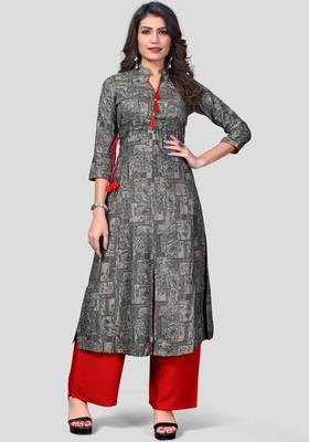 Grey Printed Viscose Kurta Set