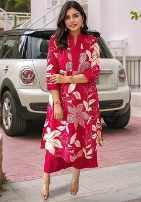Pink Printed Viscose Kurta Set