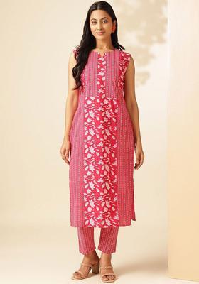 Pink Printed Cotton Kurta Set