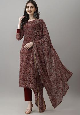 Maroon Printed Georgette Kurta Set