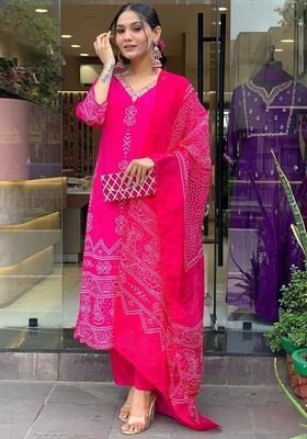 Pink Printed Silk Kurta Set