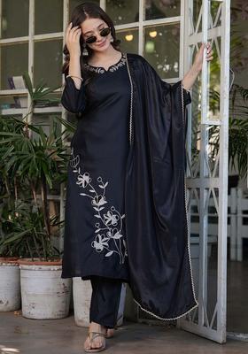 Black Embroidered Viscose Kurta Set