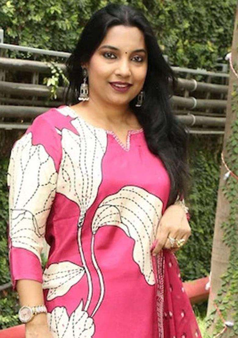 Pink Printed Viscose Kurta Set - Indya