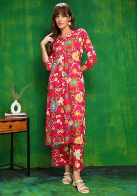 Fuchsia Printed Viscose Kurta Set