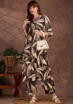 Grey Printed Viscose Kurta Set