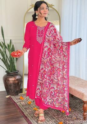 Pink Yoke Design Viscose Kurta Set