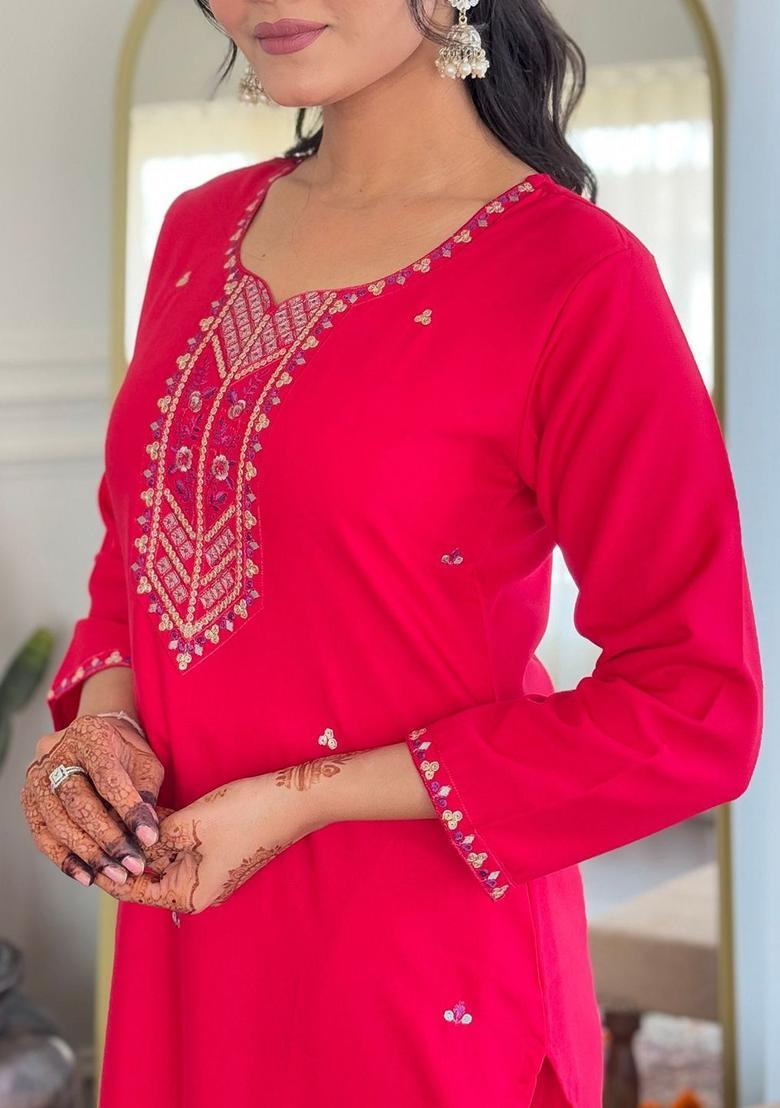 Pink Yoke Design Viscose Kurta Set - Indya