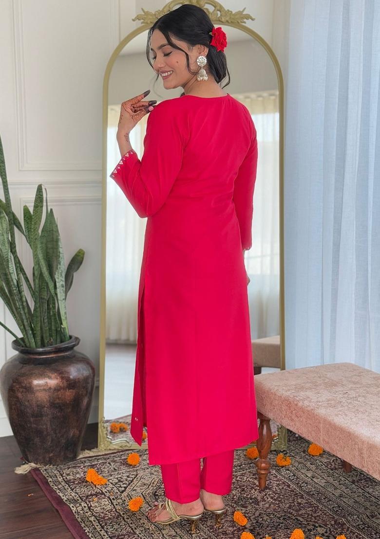 Pink Yoke Design Viscose Kurta Set - Indya