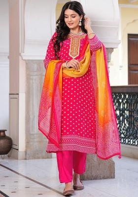 Pink Printed Viscose Kurta Set