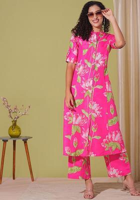 Pink Printed Viscose Kurta Set