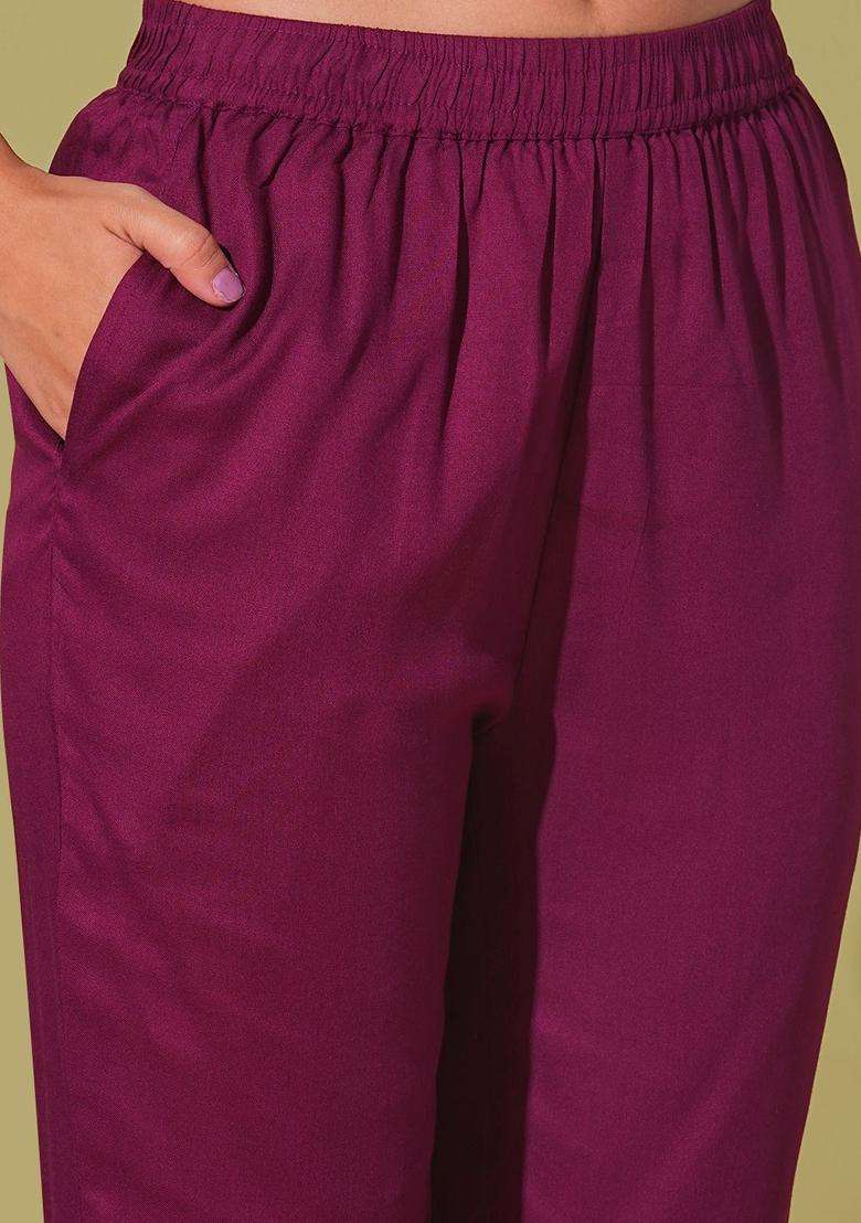 Maroon Solid Viscose Anarkali Set - Indya