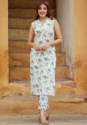 Grey Printed Cotton Kurta Set