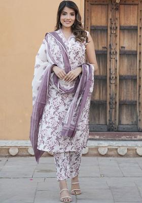 Pink Printed Cotton Kurta Set
