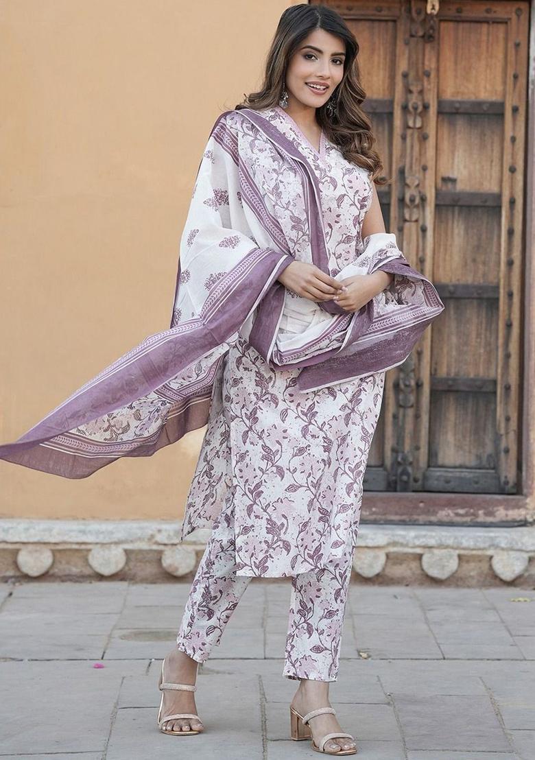 Pink Printed Cotton Kurta Set - Indya