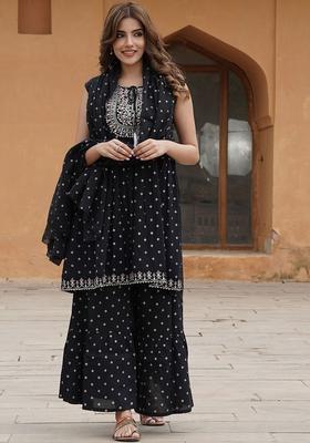 Black Embroidered Viscose Kurta Set