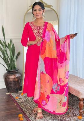 Pink Yoke Design Silk Kurta Set