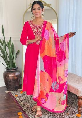 Pink Yoke Design Silk Kurta Set