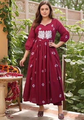 Maroon Embroidered Viscose Kurta Set
