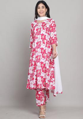 Pink Printed Cotton Kurta Set