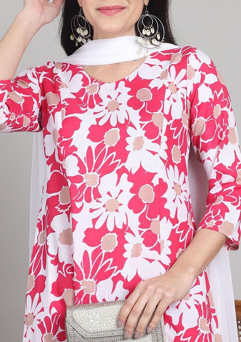 Pink Printed Cotton Kurta Set - Indya