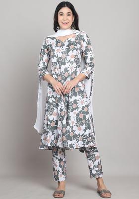 Olive Printed Cotton Kurta Set