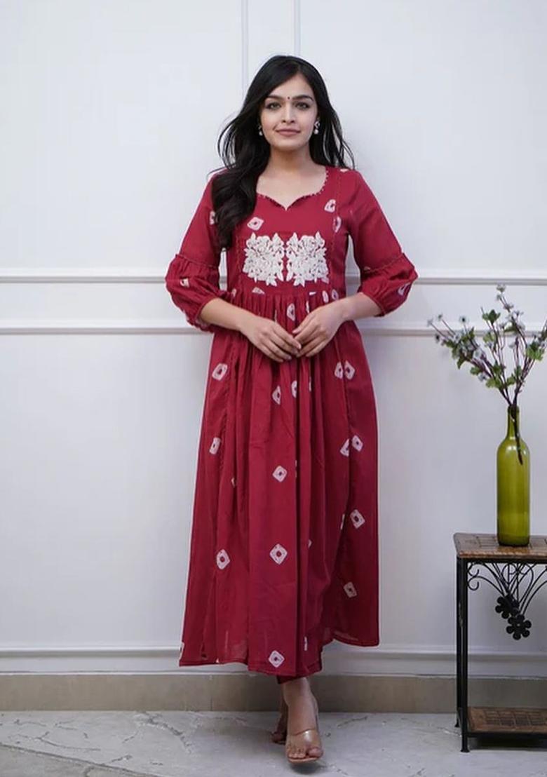 Maroon Embroidered Viscose Kurta Set - Indya