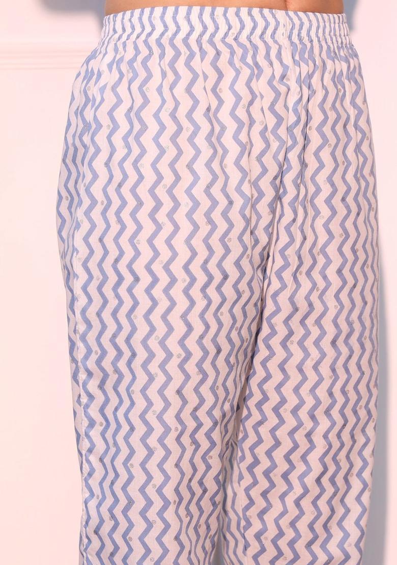 Blue Printed Cotton Kurta Set - Indya