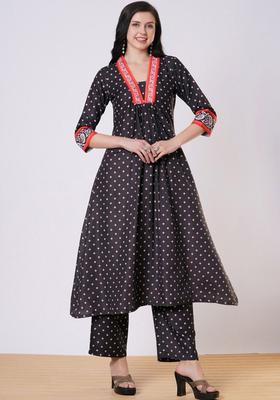 Black Printed Viscose Kurta Set
