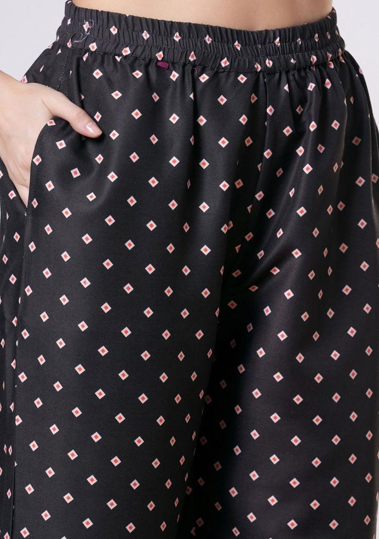 Black Printed Viscose Kurta Set - Indya