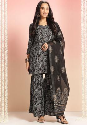 Black Printed Viscose Kurta Set