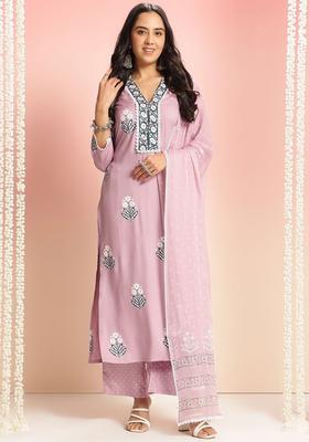 Purple Printed Viscose Kurta Set