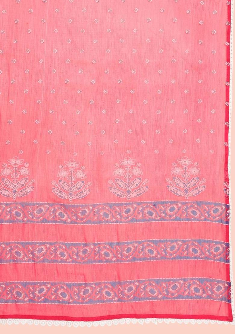 Pink Printed Viscose Kurta Set - Indya