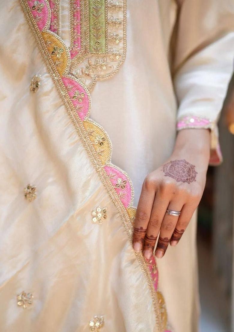 Off White Yoke Design Viscose Kurta Set - Indya