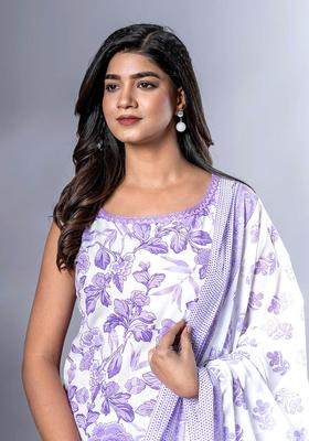Purple Printed Cotton Kurta Set