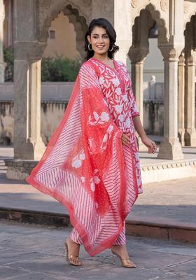 Pink Printed Cotton Kurta Set