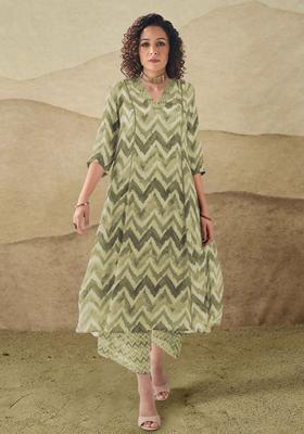 Green Printed Viscose Kurta Set