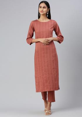 Rust Striped Silk Kurta Set