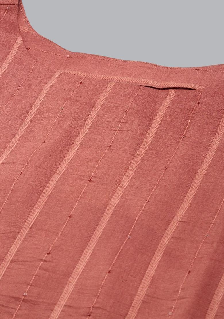 Rust Striped Silk Kurta Set - Indya