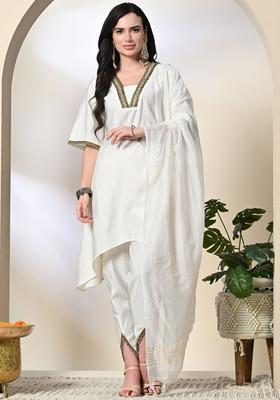 White Solid Silk Kurta Set