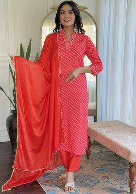 Orange Printed Cotton Kurta Set